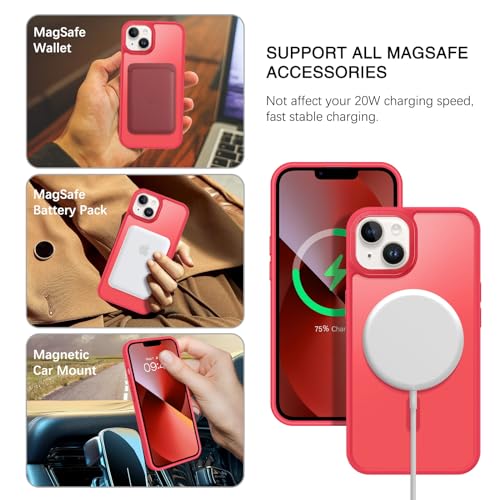 Image of BENTOBEN Magnetic for iPhone 13 Case & iPhone 14 Case [Compatible with Magsafe] Translucent Matte Phone Case iPhone 13 /14 Slim Shockproof Women Men Girl Protective Cover for iPhone 13 /14 6.1 inch, Red