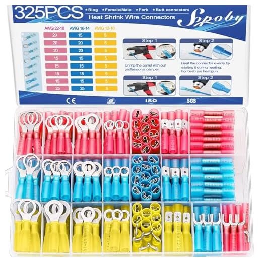 325PCS Marine Grade Heat Shrink Wire Connectors - Sopoby Electrical Connectors Kit of Tinned Red Copper, AWG 22-10 Waterproof Crimp connectors terminals Insulated Ring Fork Spade Butt Splices