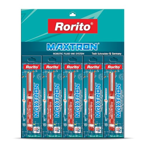 Image of Rorito Maxtron Pen | Robotic Fluid Ink Technology | Tungsten Carbide Fine Tip | Waterproof Ink | Ideal Pen for Students | Refillable (Red)