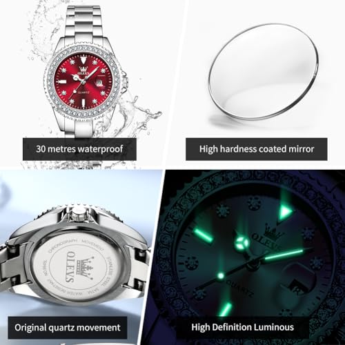 Image of OLEVS Ladies Watch Diamond Dress Analog Female Watches Stainless Steel Two Tone Waterproof Luminous Day Date for Womens Wrist Watch Gift