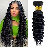 Human Braiding Hair 18Inch Deep Wave Bulk Human Hair for Braiding 2Bundles/100g No Weft 10A Brazilian Virgin Curly Human Hair Extensions for Boho Braids Wet and Wavy Human Hair Braiding Hair