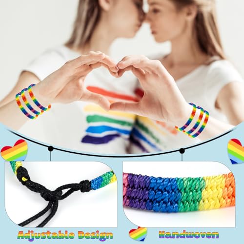 NEBURORA LGBT Pride Rainbow Bracelets For Bisexual Gay Lesbian Couples Handmade Braided Adjustable LGBTQ Bracelets Pride Month Friendship Bracelet Gifts for Men Women3
