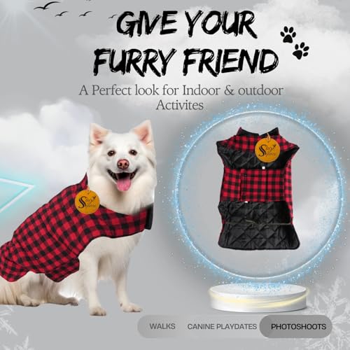 Image of Sage Square Winter Coloured Dog Coat - All-Weather Protection, Windproof, Waterproof Cozy Fleece Lining, Adjustable Straps, Durable Construction, Stylish, Comfortable, Jacket (Red & Black, Medium)