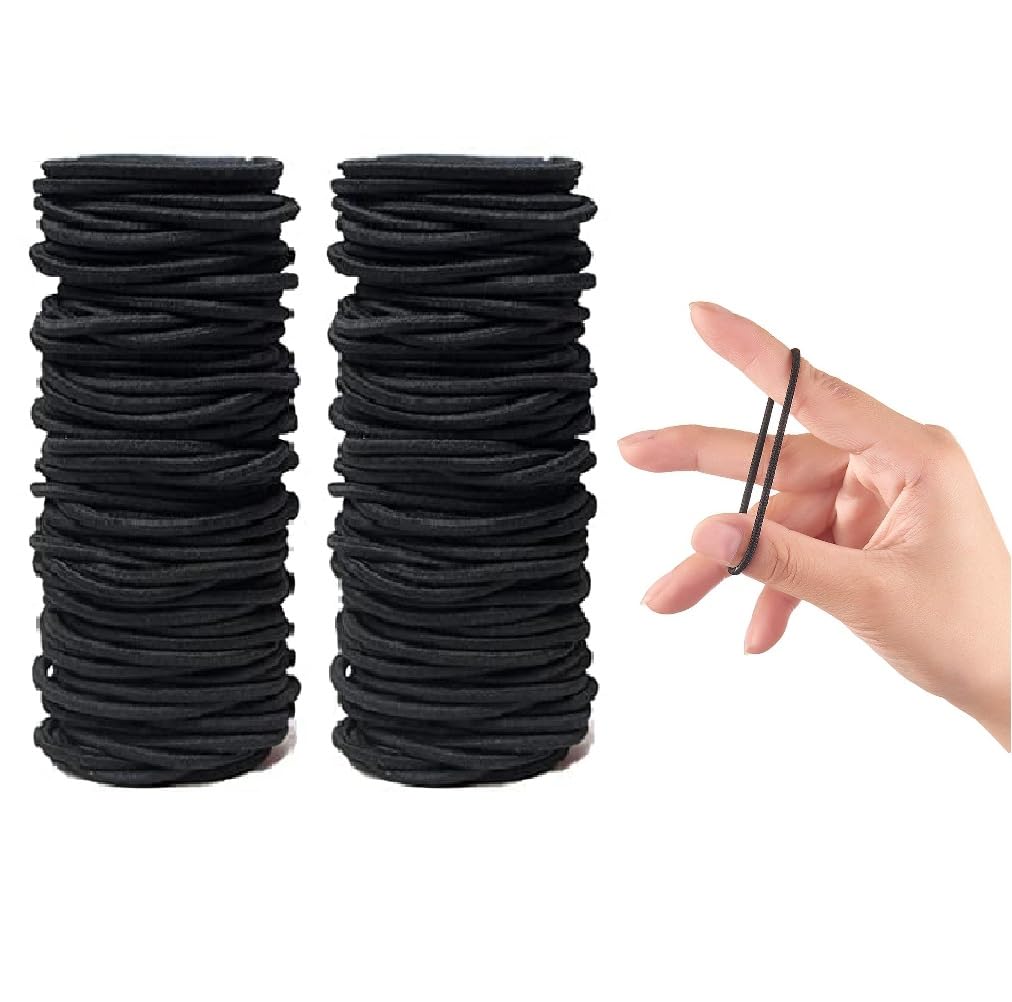 Elina Black Elastic Hair Ties Premium No Damage Ouchless Rubber Bands Stretchable Non-Slip 4MM for Medium Thick Thin Hair, Pain-Free Ponytail Holders, Scrunchy, Women, Men, Girls (Black, 30 Pcs)