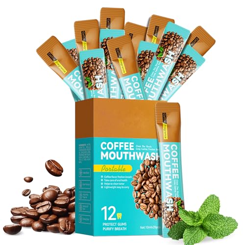 Liillya Collutorio Formato Viaggio Caffè Menta Senza Alcol, Bustine Singole, Alito Fresco, Cura Buccale Naturale, Gengive & Denti, Conforme TSA, Confezione da 20