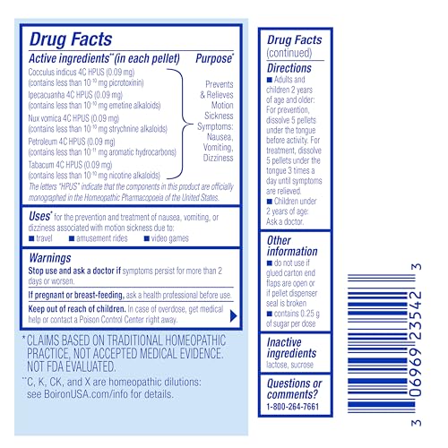 Image of Boiron MotionCalm On The Go Relief for Nausea, Vomiting, or Dizziness associated with Motion Sickness Due to Travel, Amusement Rides, and Video Games or VR - Non-Drowsy - 2 Count (160 Pellets)