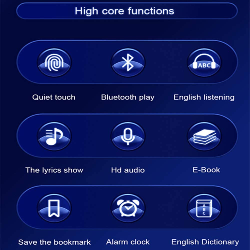 Lettore MP3 da 64 GB con Bluetooth 5.0 2.0 pollici schermo touch pulsante portatile Hi-Fi senza perdita di musica altoparlante con radio FM registratore sveglia contapassi cuffie cablate scheda