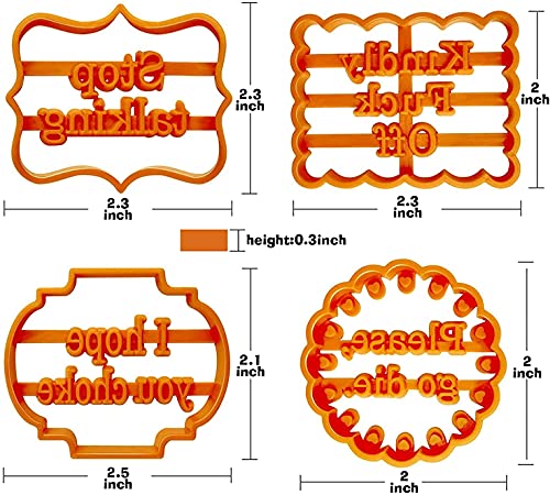 4Pcs Funny Cookie Moulds Rude Cookie Molds For Baking,Cookie Molds With Good Wishes Cookie Molds With Rude Sayings Cuss Words, Cookie Cutters Form With Fun And Irreverent Phrases #TOP1
