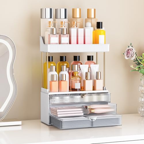 Image of caktraie 12.2 inch W Makeup Organizer Drawers - 5 Tiers Bathroom Counter Organizer, Cosmetic Storage Drawer for Dresser Countertop and Bathroom Vanity for Large Skincare, Perfume, Clear