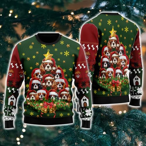 V-DECORPARKS Dog Christmas Tree Ugly Christmas Sweater for Women, Pet Mens Ugly Sweater Holiday Crew Neck Sweatshirt PA402