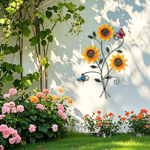 Miniatura 3 de Detene Flores Metalicas Decoracion Pared Decoración De Pared De Metal Girasol Con Mariposa Decoración De Las Paredes Del Jardín Para Sala De Estar,Comedor Balcón Y Patio