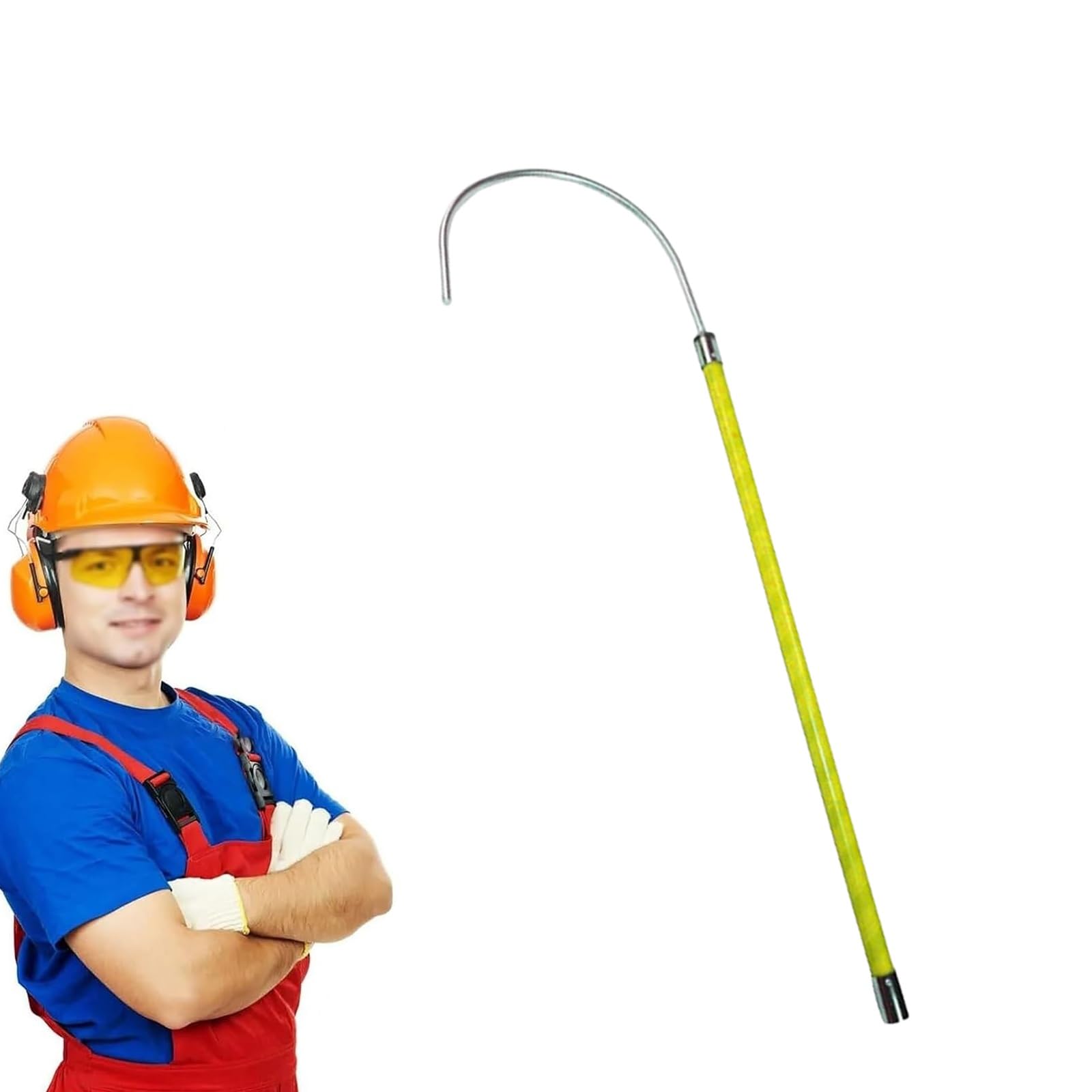 MSHGSKU Insulated Rescue Hook & Pole - Reinforced Fiberglass Handle, Epoxy Insulated, 1M/3.2FT - Ideal for Power Stations, Emergency Rescue, Safety Equipment (Yellow)