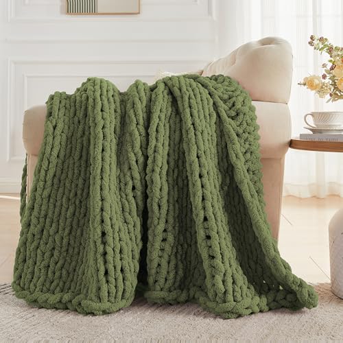 Carriediosa Chunky Knit Throw Blanket 50 x 60, 100% Hecho a Mano, Verde Oliva miniatura 5