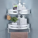Yeegout Estantes de esquina de ducha sin taladro con barra y ganchos Estante de baño de aluminio Estante de almacenamiento de cocina