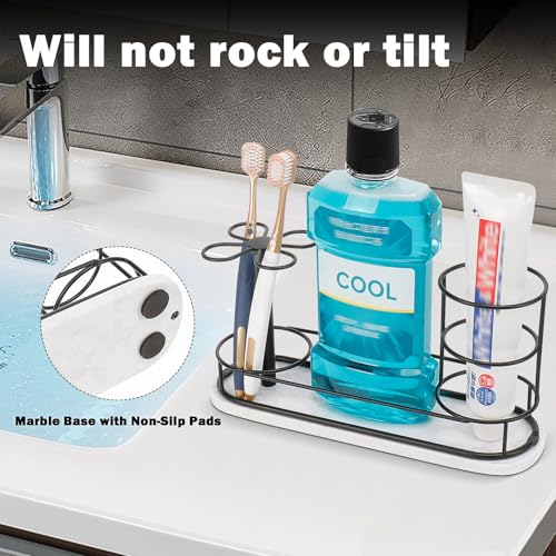 Image of Toothbrush Holder Stand for Bathroom, Metal Toothbrush Organizer with Marble Base, Toothbrush Storage Collection for Family, Suitable for Home Hotel Countertop Vanity (Large, Matte Black)