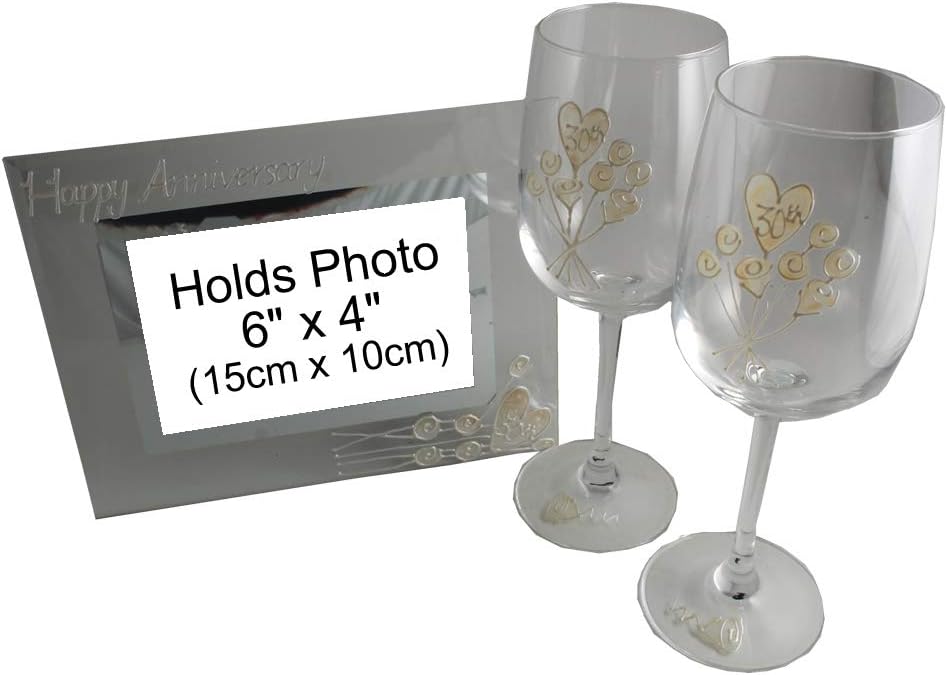 Onе-Dау Sаlе: Uр tо 60% оƒƒ 30th Pearl Wedding Anniversary Wine Glasses and Photo Frame Gift Set