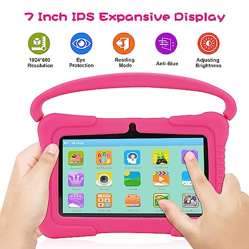 Image of Veidoo Kids Tablet, 7 inch Android 1GB Ram 16GB Storage, Toddler Tablet with IPS Screen, Parent Control, Bluetooth, WiFi, Kid-Proof case with Kickstand, Learning (Light Pink)