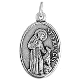 Sterling Silver St Anthony & St Francis Medal Double-sided Necklace Oxidized finish Oval 18 inch CRB_50