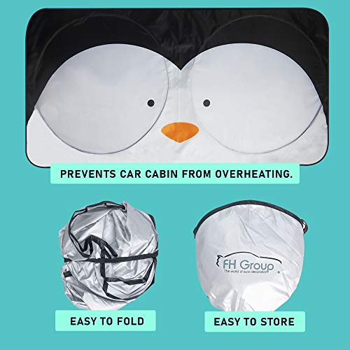Image of FH Group Medium Foldable Penguin Print Car Windshield Sun Shade - Portable Reflective Sun Visor for Sedans, SUVs, and Trucks Black