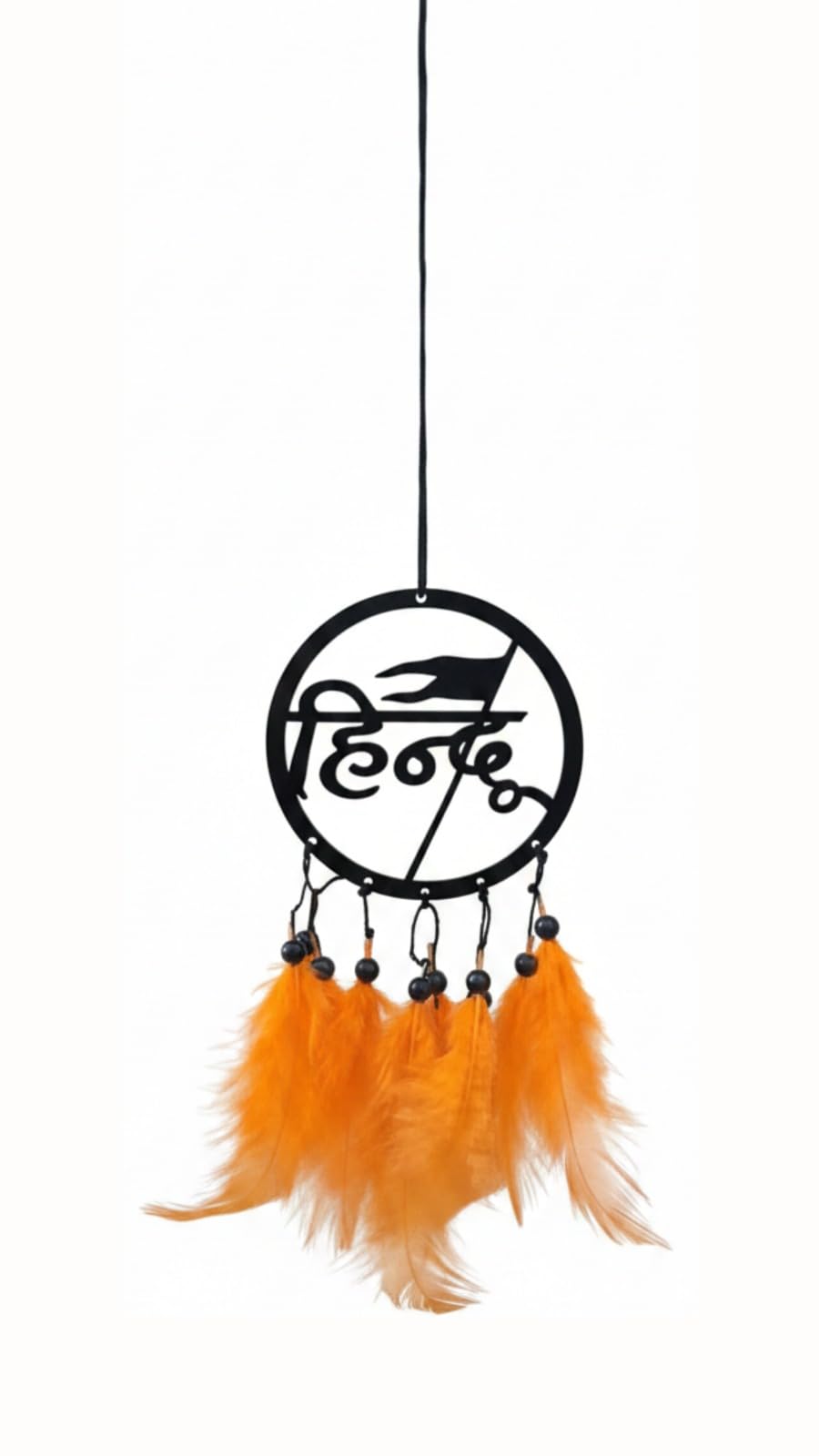 mikush Radhe Krishna Hindi Calligraphy Acrylic Hanging Dream Catcher with Peacock Feather Flute Design and Vibrant Yellow Feathers - Spiritual Wall Art Hanging Ornament Decorative Accessories-image-19