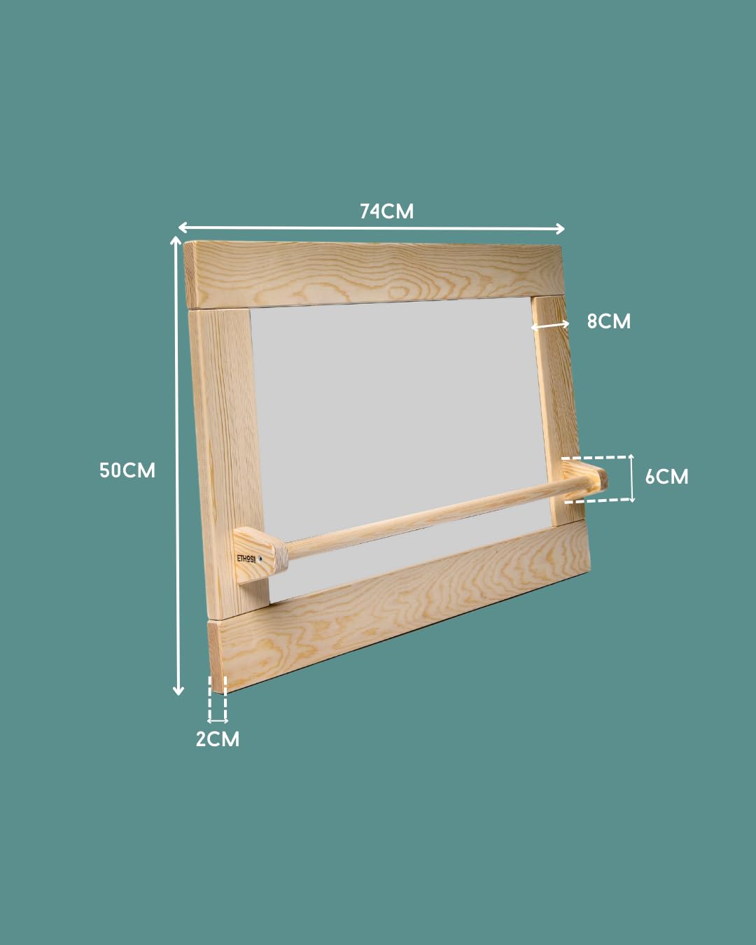 Espejo Montessori con Barra para bebés, Madera Natural barnizada y Cristal irrompible | Certificado CE | Seguridad, autonomía y Juego sensorial | Tamaño (74×50,5 cm) | Hecho en España