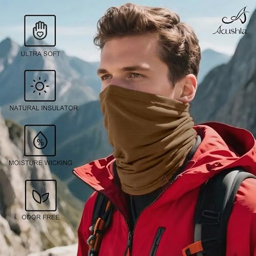 Image of ACUSHLA 100% Merino Wool Neck Gaiter Men Women Winter Ski Face Mask Scarf