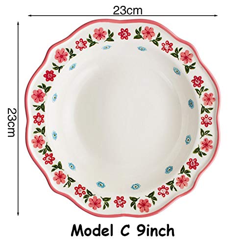 AAJKA Plate Dessert Plates With Underglaze Color Hand-Painted Main Dishes Plate Lacing Edge Food Containers Flower Pattern Kitchen Utensils,Model C