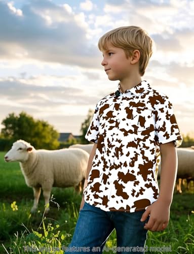 Image of COSLAND Boys' Animal Print Hawaiian Shirt Kids' Novelty Button Down Shirt, X-Small-Large