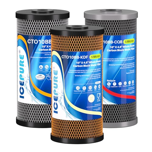 Image of ICEPURE 4.5 inchx 10 inch Whole House Water Filter Set, 3-Stage Water Filtration System Combo Kit with Activated Carbon Block, KDF Cartridge and Upgraded Activated Carbon Heavy Metal Remove Filter, Pack of 1