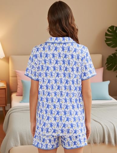 Image of SWOMOG Womens Button Down Pajamas Set Short Sleeve Sleepwear Bride Soft Pj Lounge Sets XS-3XL
