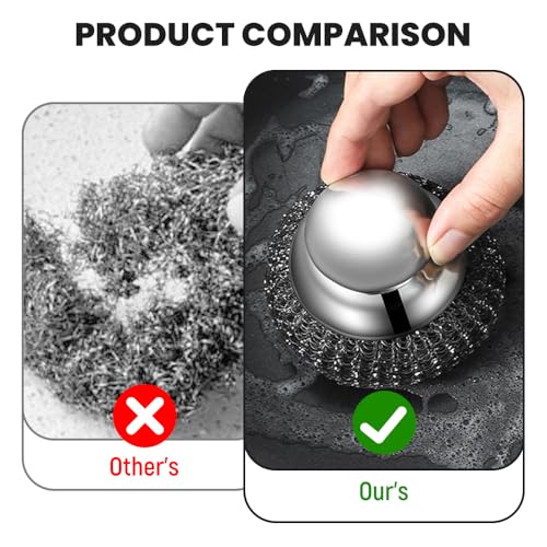 Image of Steel Wool Scrubber, Stainless Steel Scrubber with Handle, Grill Cleaning Brush (1PCS) | Steel Wool Scrubber Grill Cleaning, Built-In Handle, Kitchen Scrubber
