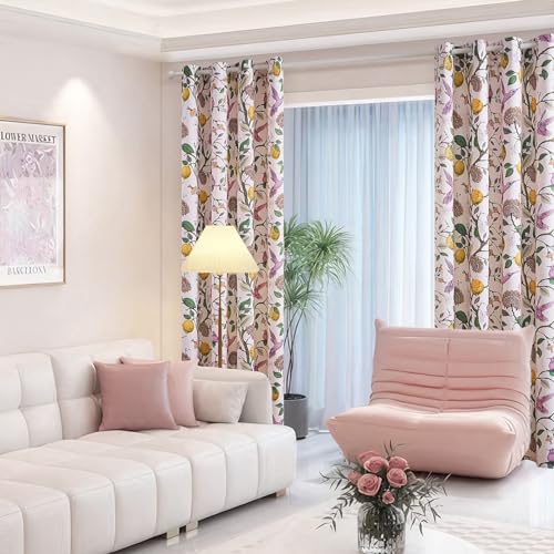 Topfinel Floral Curtains 84 Inch Length 2 Panels Set Pink Spring French Country Coquette Flower Hummingbird Blush Pink Blackout Curtains Preppy Nursery Girls Bedroom Aesthetic Living Dining Room thumb #5
