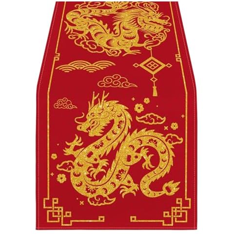 Wilitto Dragon Motif Table Runner for Lunar New Year Cover