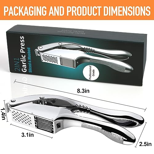 Garlic press 2 in 1 Garlic Press Stainless Steel,Effortlessly Crush, Slice, and Mince Garlic,with this Versatile Kitchen Tool - Perfect for Home Cooks and Professional Chefs Alike. (Silvery) - Image 6