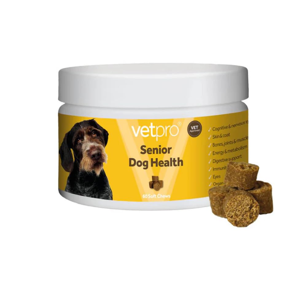 Vetpro Senior Health Support Supplement Soft Chews for Senior Dogs | 60 Chews | Vet Approved | Supports Cognitive Function | Aids Joints & Mobility | Supports Digestive System