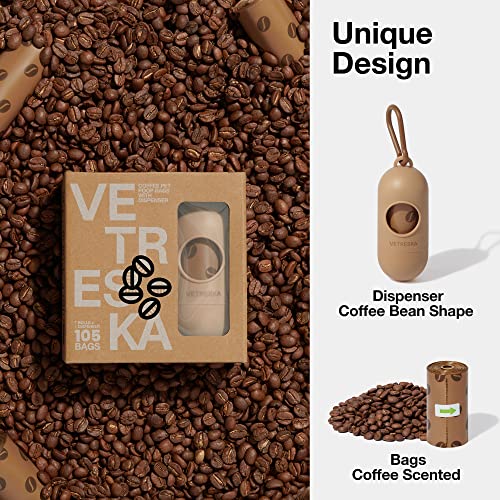 VETRESKA-Dog-Poop-Bag-Dispenser-with-Coffee-Scented-Waste-Bags-Leak-Proof-Extra-Thick-and-Large-Pet-Poop-Bags-1-Count-Bag-Holder-and-105-Count-Bags-7-Refill-Rolls-for-Dogs-and-Cats