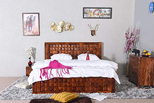 Image of Solid Wood King Size Bed for Bedroom | Wooden Furniture Crafted from Premium Sheesham Wood | Elegant Bedroom Double Bed with Drawer Storage | Honey Finish (211X188X114 Inches)