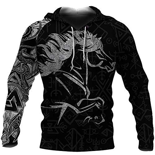 Sweat à capuche hommes imprimé 3D viking idéal pour vos sorties motard