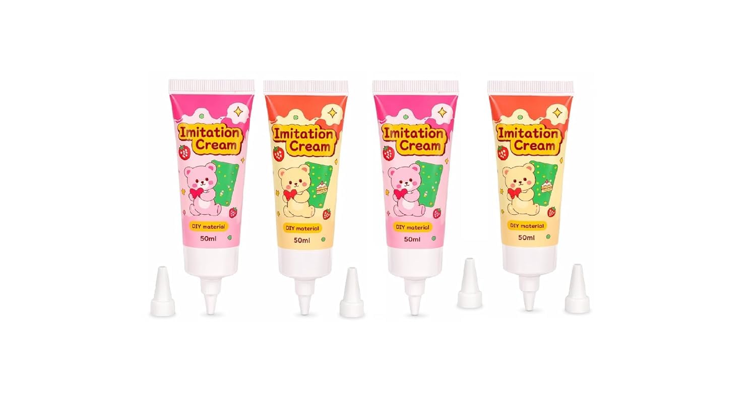 Levin Mini Imitation Whipped Cream DIY Craft Kit – 4PCS Cute Fake Whipped Cream Glue Tubes with Nozzles – Kawaii Slime & Squishy Decorating Set for Phone Cases (Randomcolor)-image-33