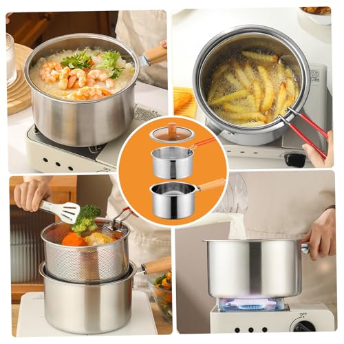 Bratopf, 304 Edelstahl -Fritteuse -Topf mit Siebkorb und Griff, Mini Herd Top Frittyer mit sichtbarem Deckel und Zange für Braten -Fisch -Garnelen -Pommes, Herd Top Fryer Mini Friteuse – Bild 4