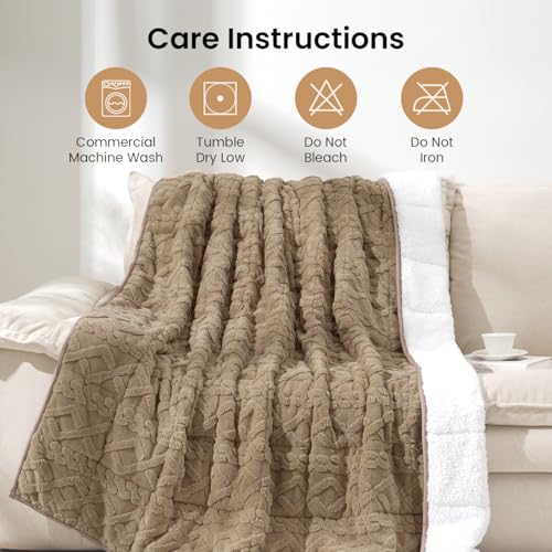 Image of Drewin Weighted Blanket for Adults Queen Size 15lbs, Soft Cozy Jacquard Sherpa Weighted Blankets for Sleeping and Calming, Thick Throw Blanket for Couch Bed, 60 x 80 inches, Brownish White