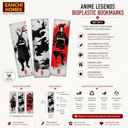 Image of Set of 3 Anime Legends Bioplastic Bookmarks | Premium Fan-Inspired Bookmarks for Books, Journals & Manga | Lightweight Durable Bookmark Set for Anime Lovers, Readers & Students | 15 x 5 cm