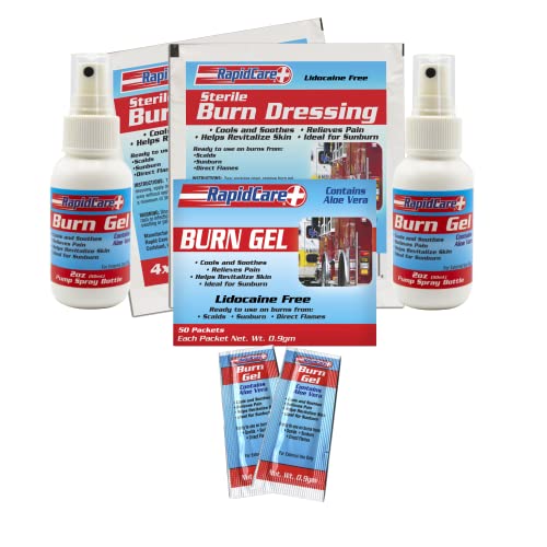 Rapid Care First Aid 405-BPG-2 Emergency Burn Care Treatment Assortment Pack, Includes 2 Burn Dressing, 2 Burn Gel Sprays, 50 Burn Gel Pouches,Red, White & Blue