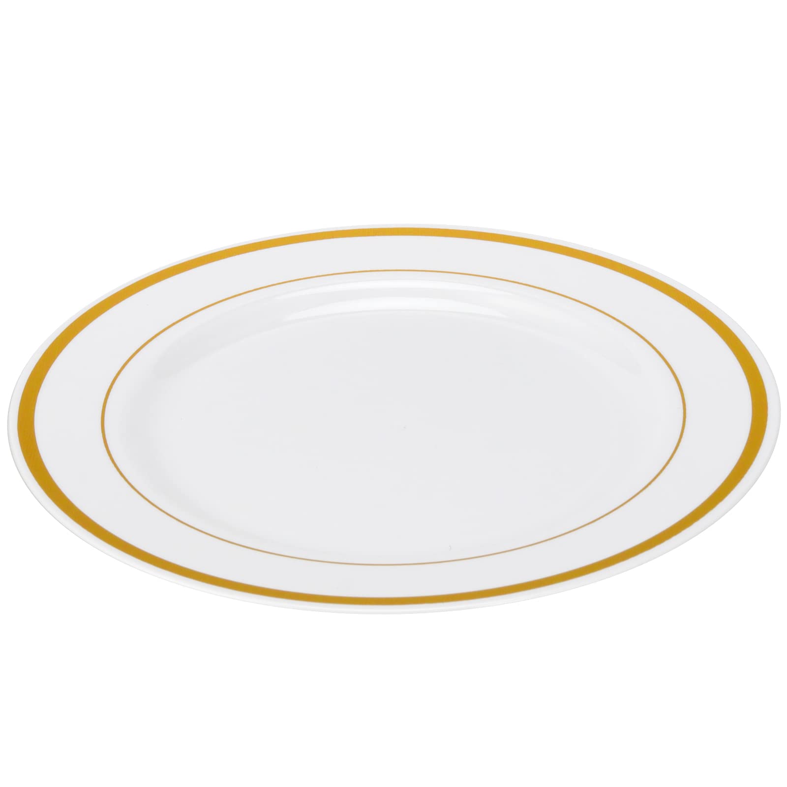 MUKLEI Lot de 80 assiettes blanches en plastique avec bord doré 19.1 cm, petites assiettes à dessert en plastique pour fêtes, anniversaires, restaurations et pique-niques