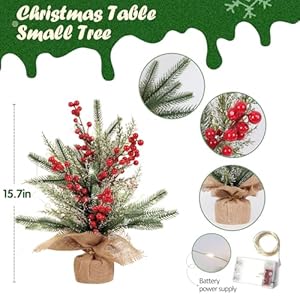 RECUTMS Tabletop Mini Christmas Tree Small Christmas Tree with Lights for Table Faux Miniature Xmas Trees with Red Berries Burlap Base Pine Branches Artificial Trees Indoor Home Decor Gifts RECUTMS Tabletop Mini Christmas Tree Small Christmas Tree with Lights for Table Faux Miniature Xmas Trees with Red Berries Burlap Base Pine Branches Artificial Trees Indoor Home Decor Gifts