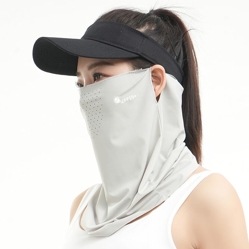 Soft UV-Sun-Protection Scarf-Face-Mask for Women Men - Summer UPF 50+ Breathable Cooling Neck Coverage Earloop Sunscreen Masks Outdoor Activities