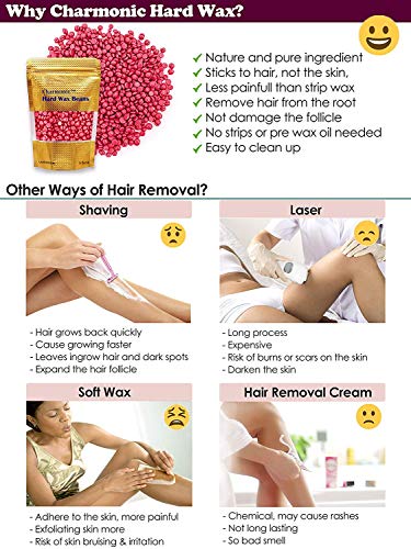 Image of 17.5 Oz Hair Wax Beans by Charmonic, Hard Body Wax Beans, Hair Removal Depilatory Wax European Beads for Women Men 500g /17.5Oz (rose)