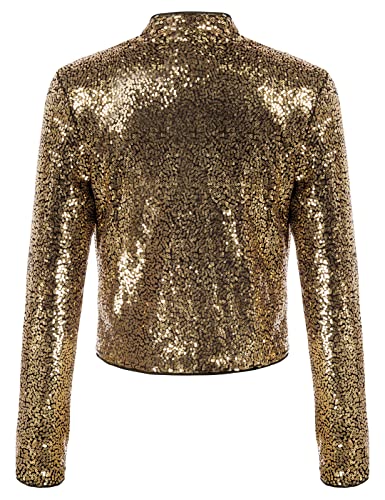 Women's Sequin Cardigan Shrug Long Sleeve Open Front Jackets Blazer For Holiday Christmas(Black&Gold,Xxl) #TOP2