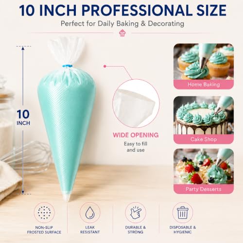 Image of PureBake 100 Pcs Disposable Pastry Icing Piping Bags, Anti-Burst & Non-Slip for Cake, Cookie & Cupcake Decorating, Food-Grade, BPA-Free, 26x17 CM, Clear