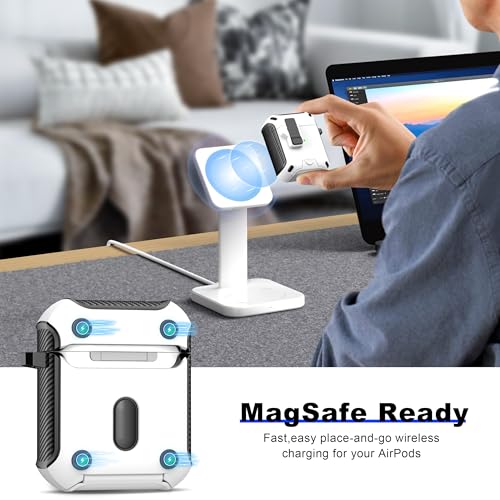 Image of RFUNGUANGO AirPods 2 Case with Lock Magnetic Lid Phone Stand, White